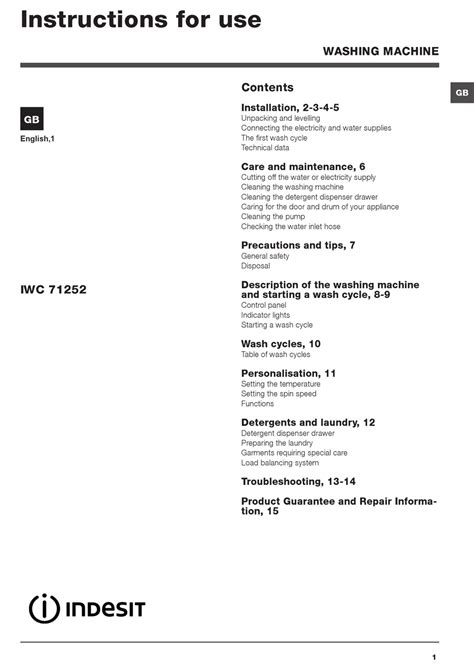 indesit iwc 71252 instructions